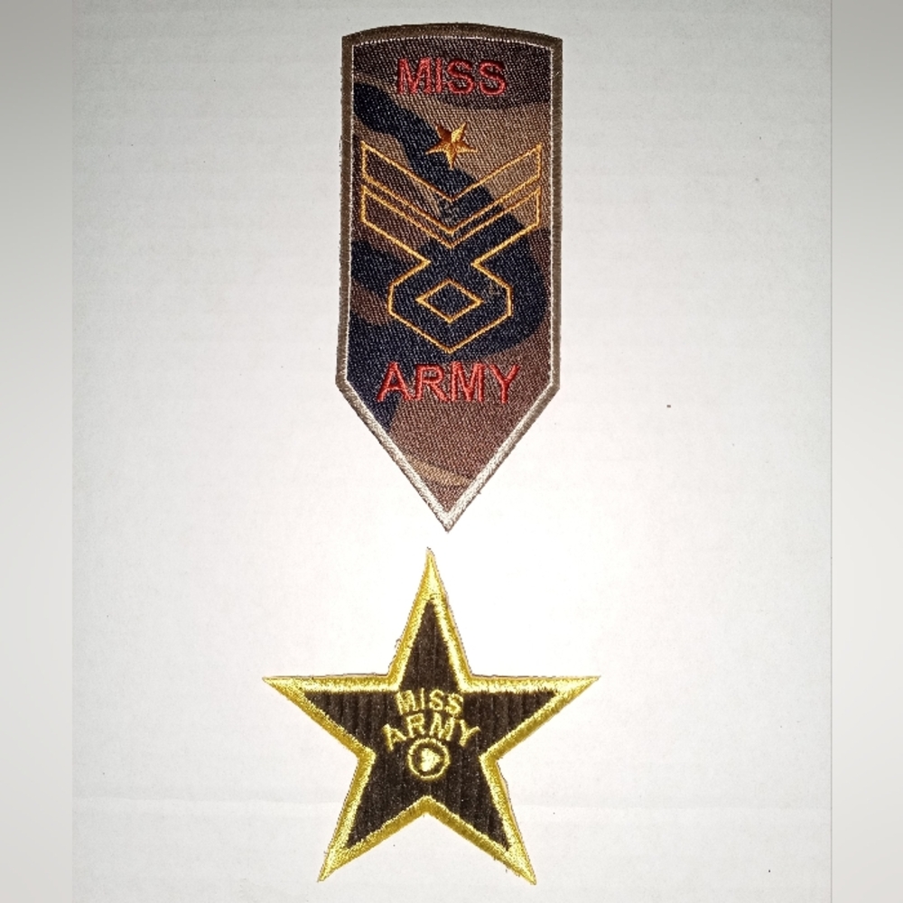 NEW 2pcs. "Miss Army" Emblems Logos Patches. Embroidered. Sew-on Iron-On Glue-On